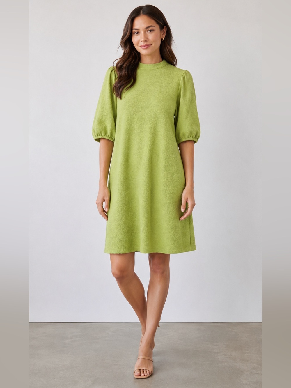Samsoe Samsoe Textured Puff Sleeve Shift Dress Tarragon Green US S